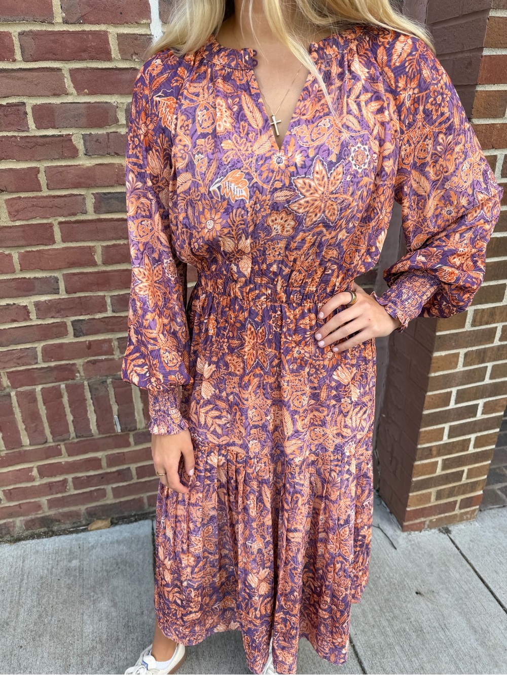 Current Air Purple & Orange Paisley Floral Midi Dress